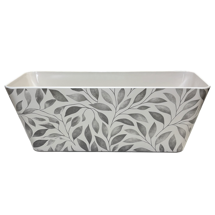 16" Gray Leaves Rectangular Self-Watering Bamboo Planter