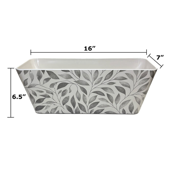 16" Gray Leaves Rectangular Self-Watering Bamboo Planter