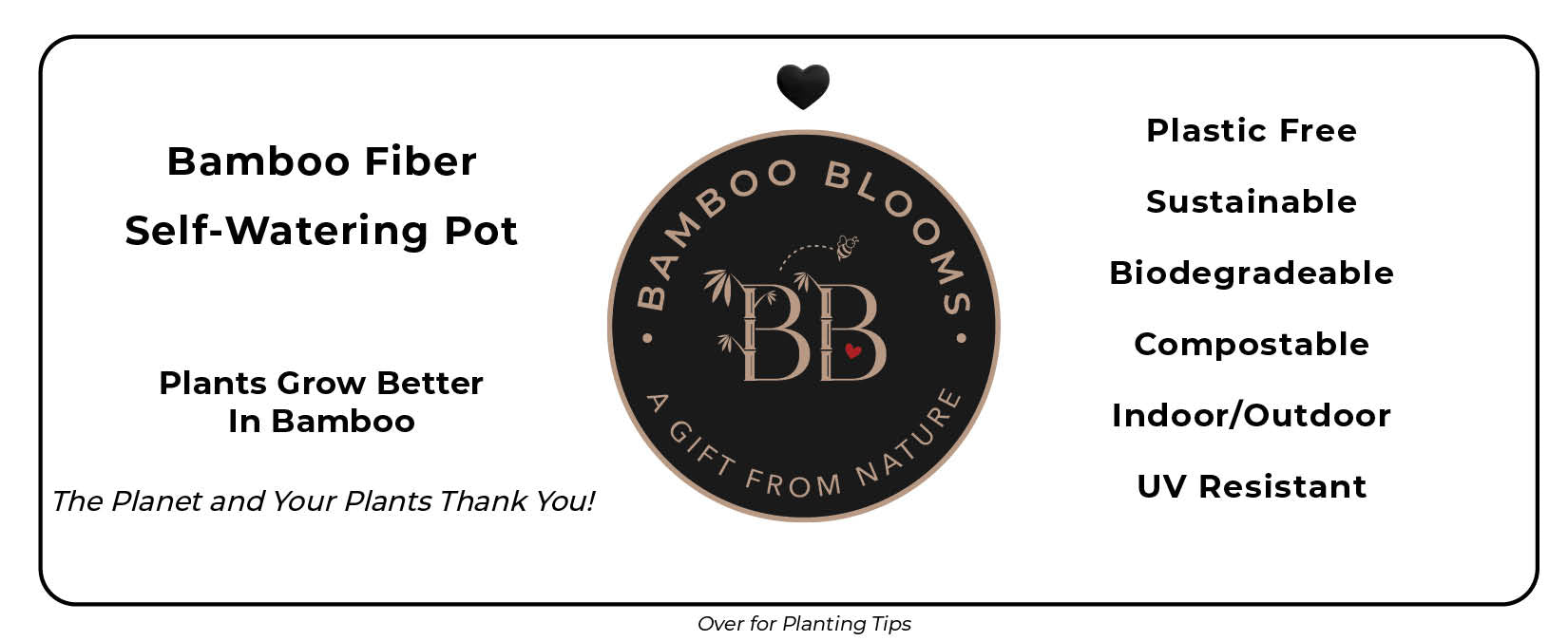 16" Gray Leaves Rectangular Self-Watering Bamboo Planter