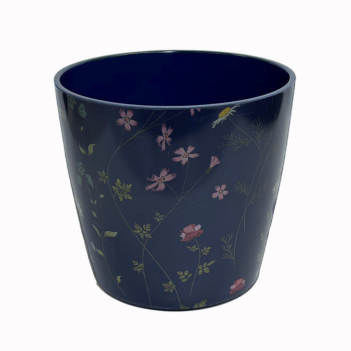 7" Blue Wildflower Round Self-Watering Bamboo Pot