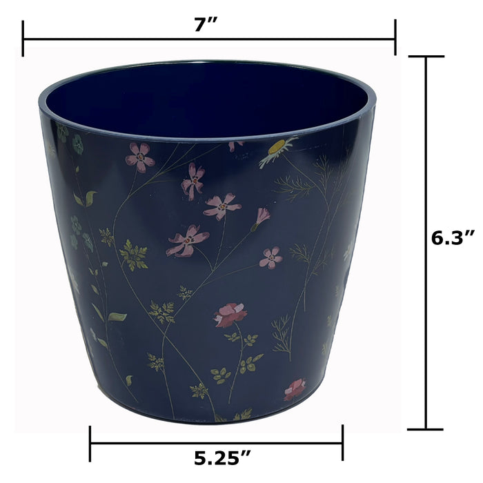 7" Blue Wildflower Round Self-Watering Bamboo Pot