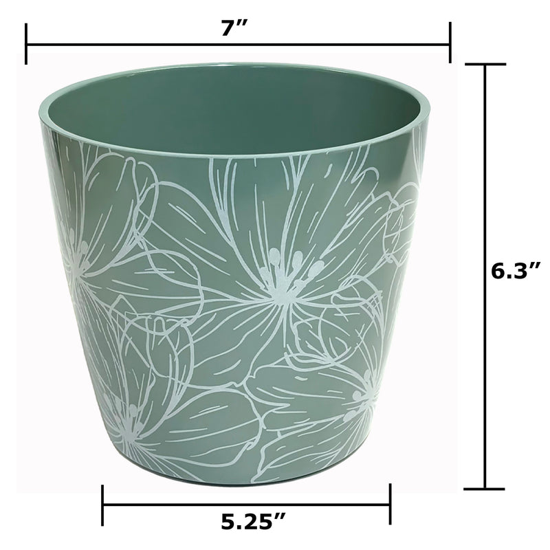 7" Cream Flower Round Self-Watering Bamboo Pot