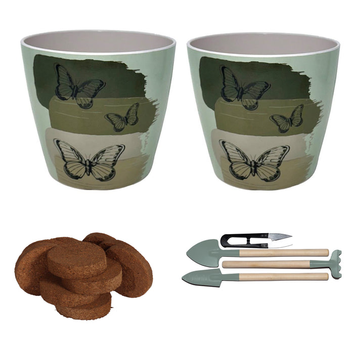 7" Butterly Round Self-Watering Bamboo Pot Kit