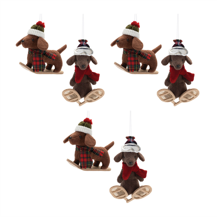 Plush Ski and Snowboard Dog Ornament (Set of 6)