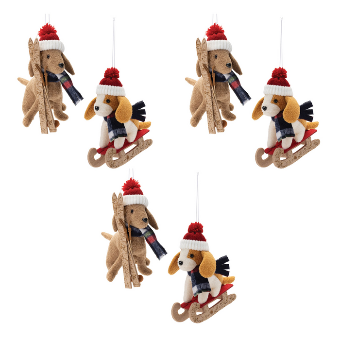 Plush Ski and Sled Dog Ornament (Set of 6)