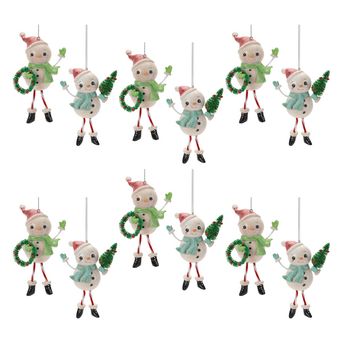 Snowman Ornament (Set of 12) 4”H Resin
