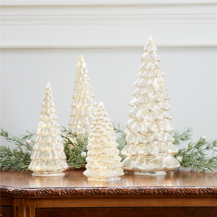 LED Lighted Mercury Glass Holiday Tree Decor (Set of 4)