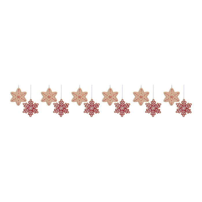 Gingerbread Snowflake Ornament (Set of 12) 4”H Resin