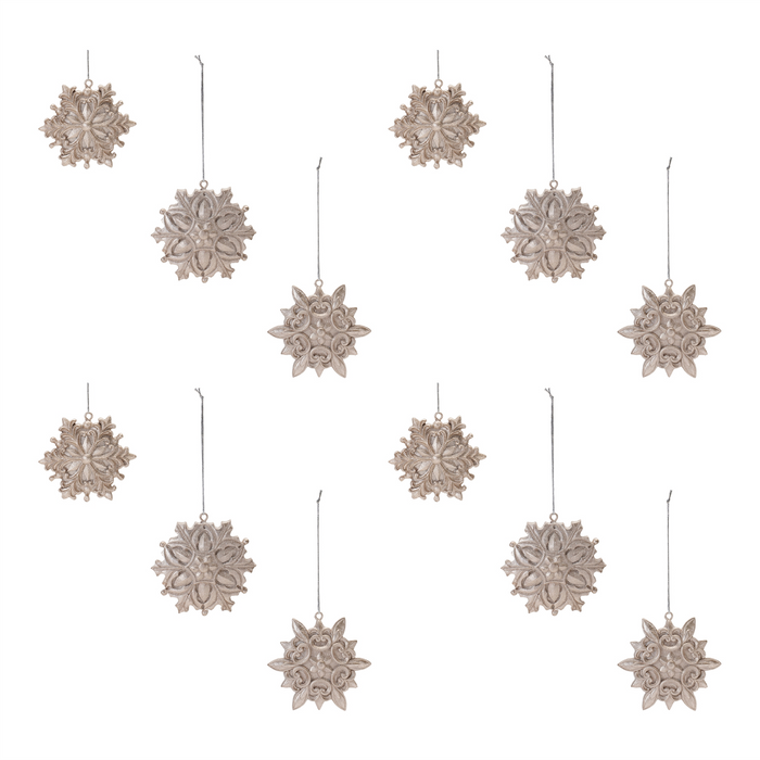Ornate Champagne Snowflake Ornament (Set of 12)