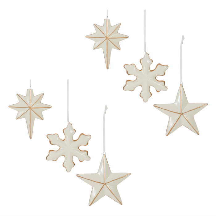Ceramic Star and Snowflake Ornament (Set of 6)