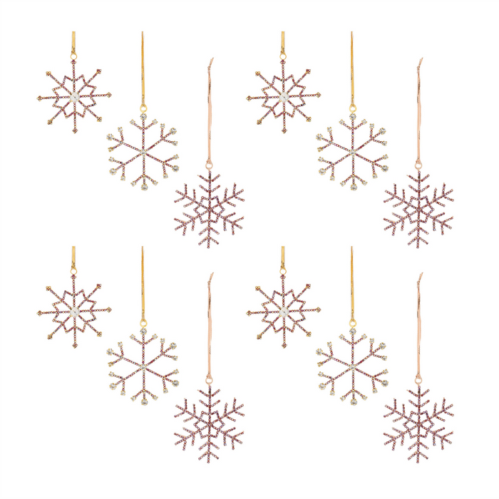 Snowflake Ornament (Set of 12) 3.5”H Iron/Glass Beads