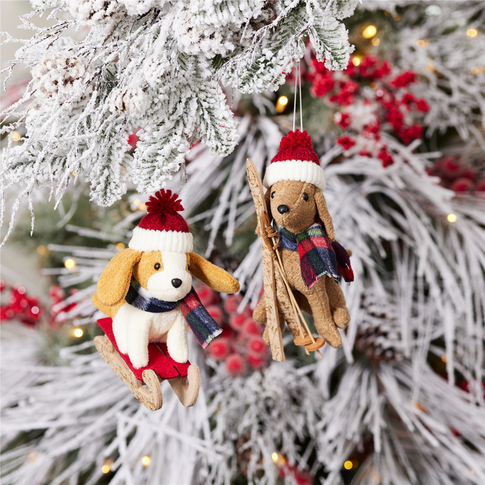 Plush Ski and Sled Dog Ornament (Set of 6)