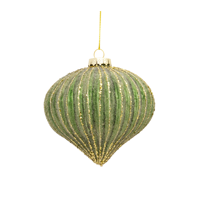 Ribbed Glass Ornament with Gold Accent (Set of 6)