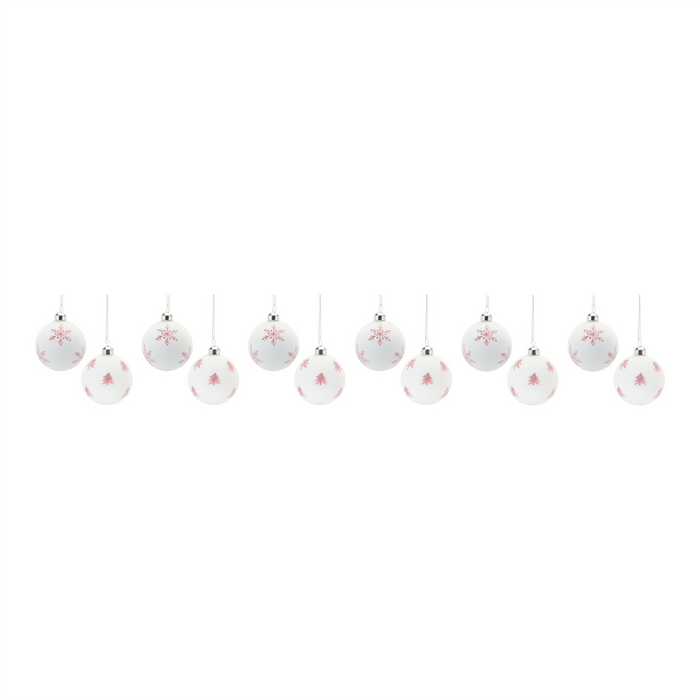 Frosted Snowflake and Tree Ball Ornament (Set of 12)