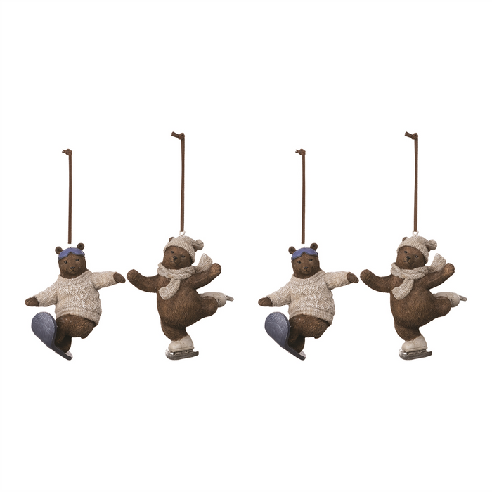 Skate and Snowboard Bear Ornament (Set of 4)