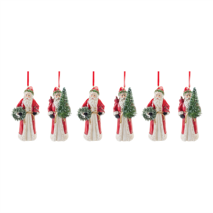 Santa w/Cardinal Ornament (Set of 6) 4.5”H Resin