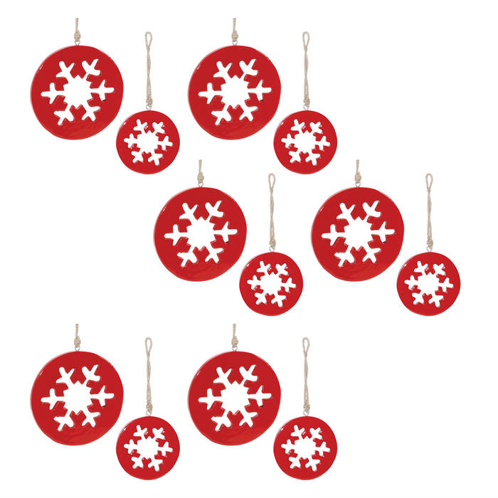 Red Wood Snowflake Cut-Out Ornament (Set of 12)
