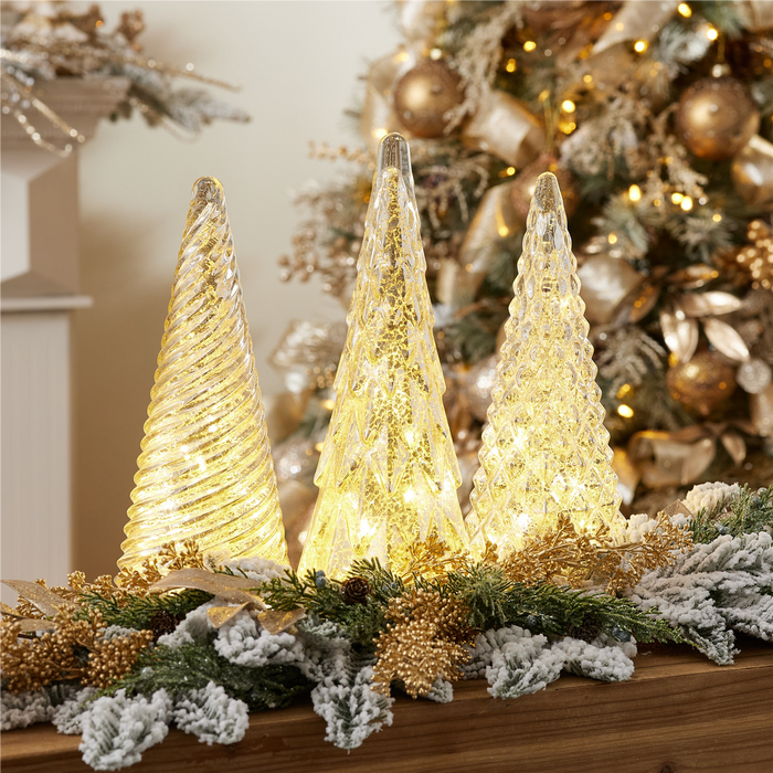 LED Textured Mercury Glass Tree (Set of 3)