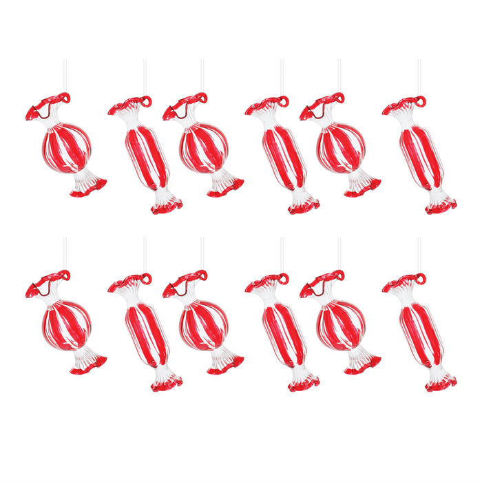 Glass Peppermint Candy Ornament (Set of 12)