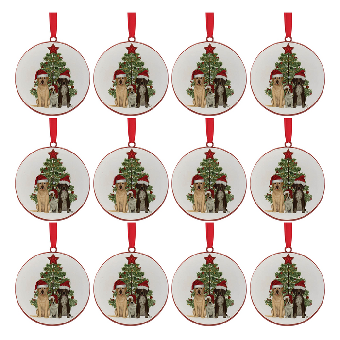 Dog with Tree Disc Ornament (Set of 12) 6”H Iron