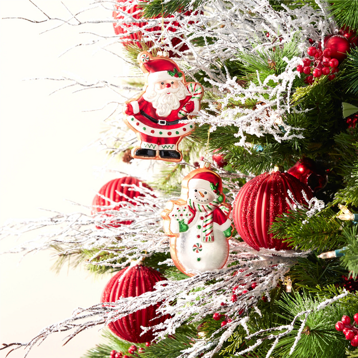 Santa and Snowman Cookie Ornament (Set of 12) 5”H Glass