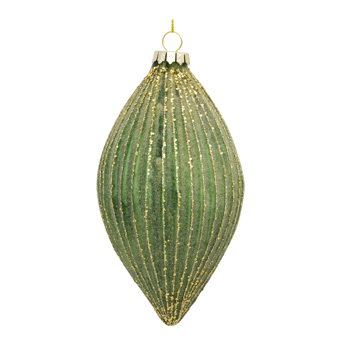 Ribbed Glass Ornament with Gold Accent (Set of 6)