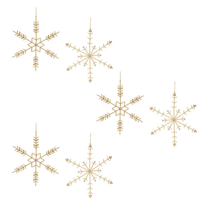 Gold Beaded Metal Snowflake Ornament (Set of 6)