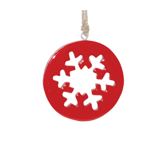 Red Wood Snowflake Cut-Out Ornament (Set of 12)