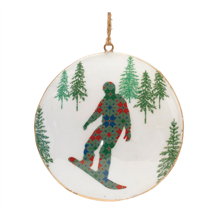 Metal Snowboard Forest Disc Ornament (Set of 6)