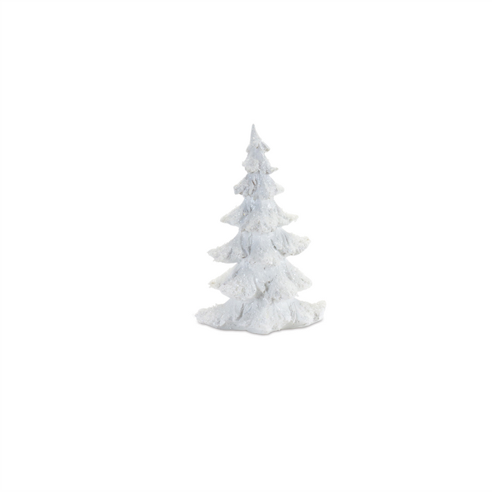 Flocked White Pine Tree with Carved Design (Set of 4)