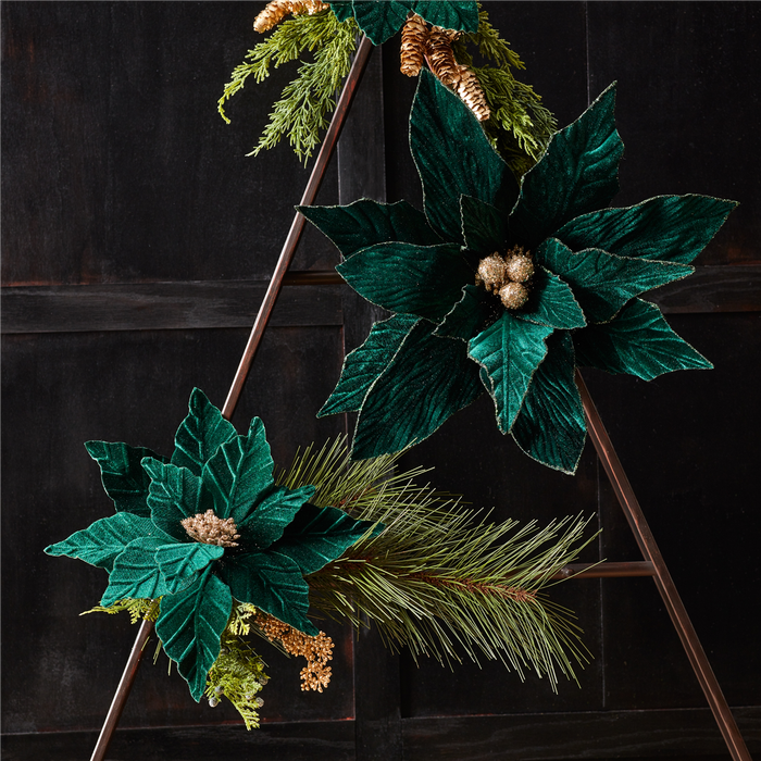 Forest Green Poinsettia Stem (Set of 2)