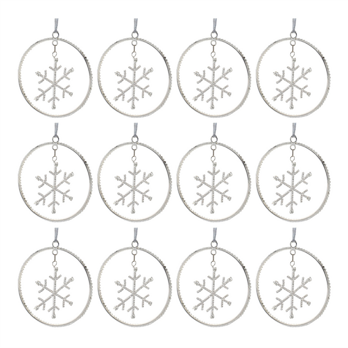 Jeweled Metal Hanging Snowflake Ornament (Set of 12)