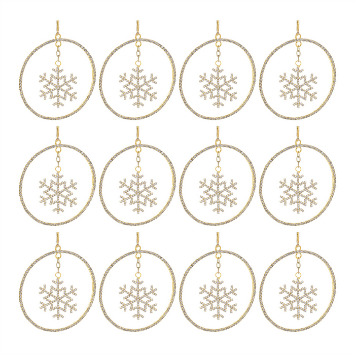 Jeweled Metal Hanging Snowflake Ornament (Set of 12)