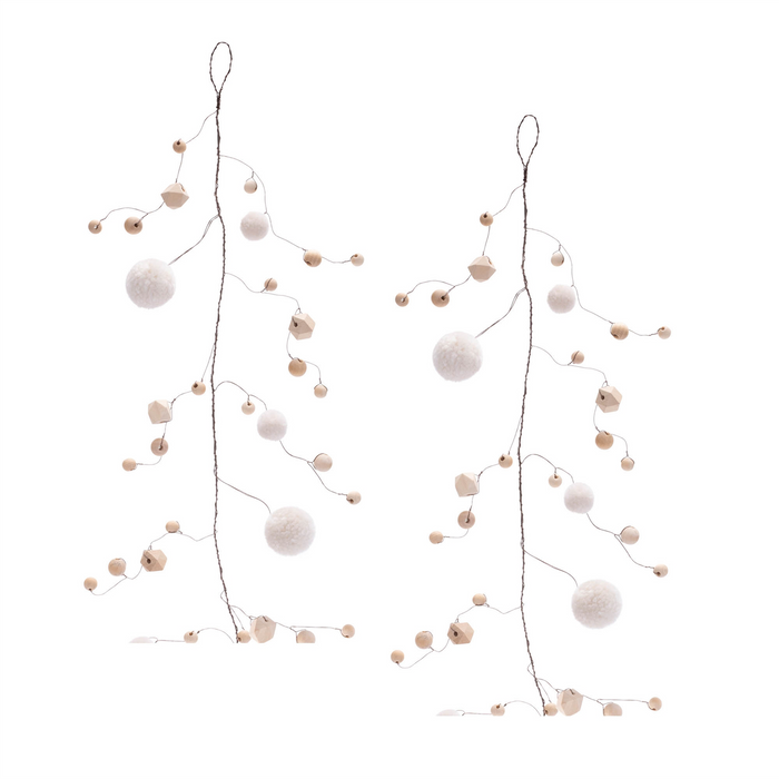 Wood Bead and Puff Ball Garland (Set of 2)