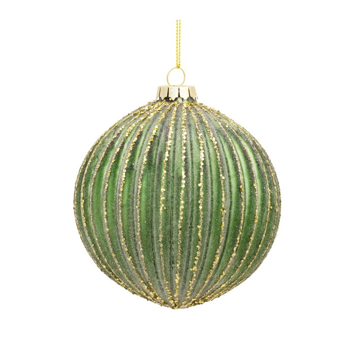 Ribbed Glass Ornament with Gold Accent (Set of 6)