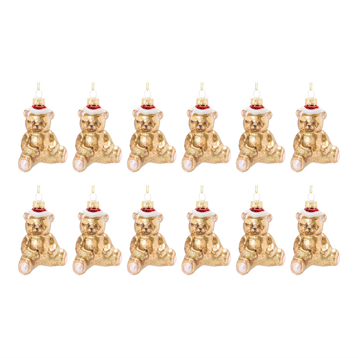 Teddy Bear Ornament (Set of 12) 3.75”H Glass