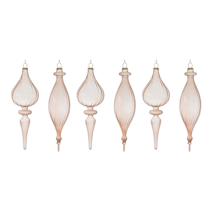 Ribbed Glass Finial Ornament (Set of 6)