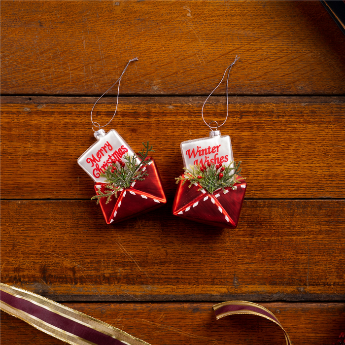 Glittered Glass Santa Letter Ornament (Set of 12)