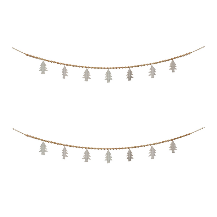 Wood Beaded Wool Tree Garland (Set of 2)