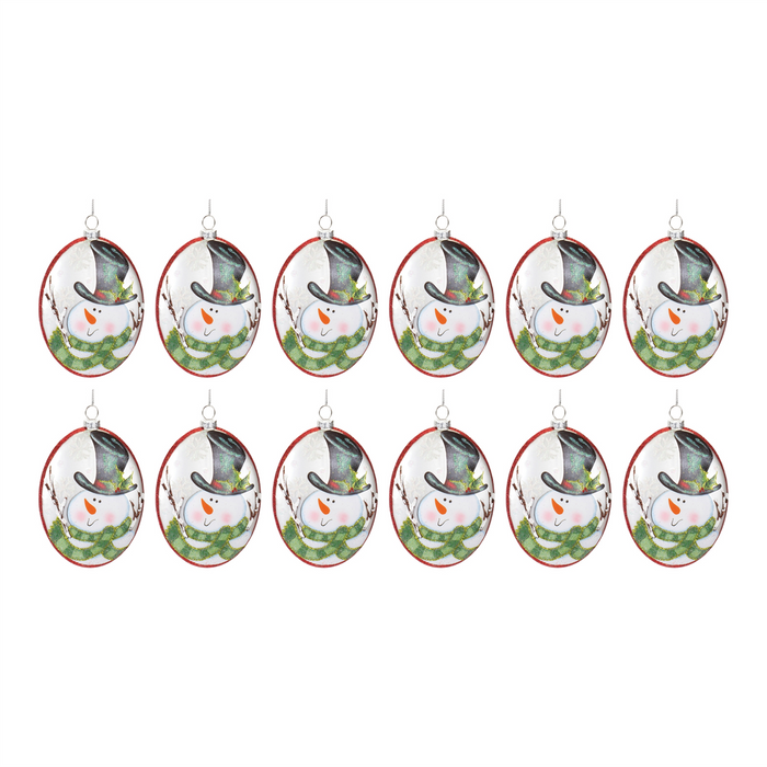 Glass Snowman Disc Ornament (Set of 12)