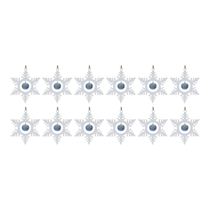 Metal Snowflake with Bell Ornament (Set of 12)