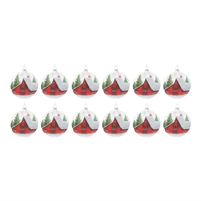 Frosted Barn Ball Ornament (Set of 12)