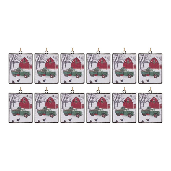 Glass Truck and Barn Ornament (Set of 12)
