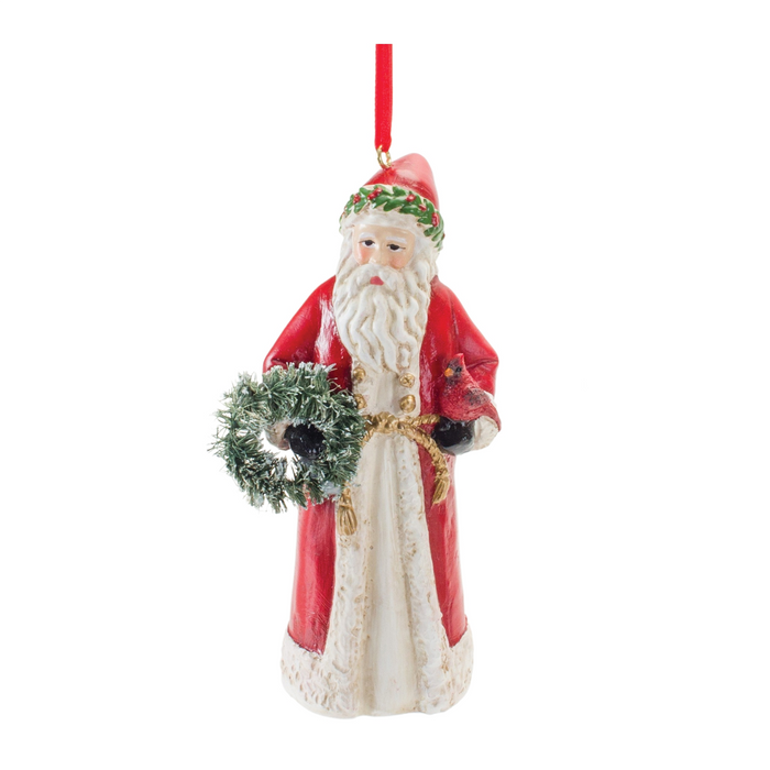 Santa w/Cardinal Ornament (Set of 6) 4.5”H Resin
