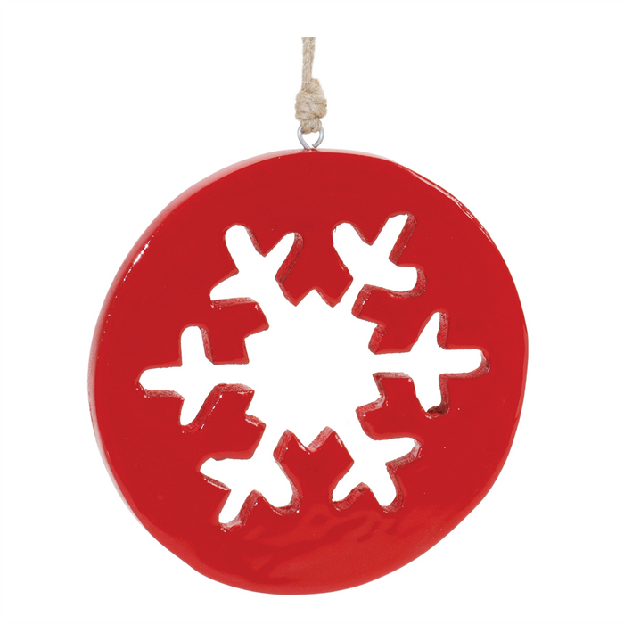 Red Wood Snowflake Cut-Out Ornament (Set of 12)