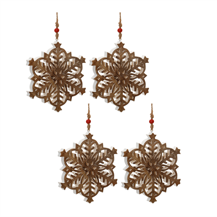 Mango Wood Snowflake Cut-Out Ornament (Set of 4)
