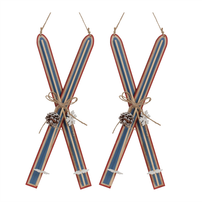 Ski Ornament (Set of 2) 15.5”H Wood/Jute