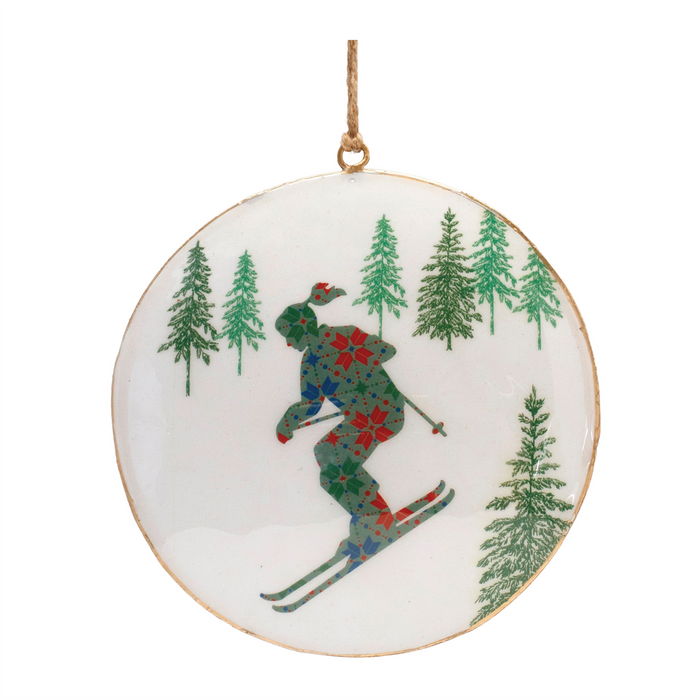 Metal Snowboard Forest Disc Ornament (Set of 6)