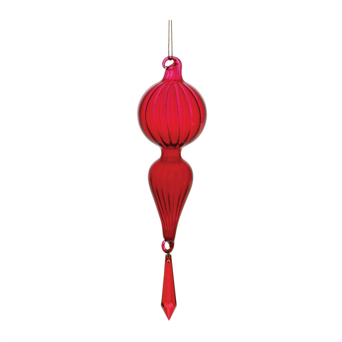 Red Ribbed Glass Drop Ornament with Jewel (Set of 3)