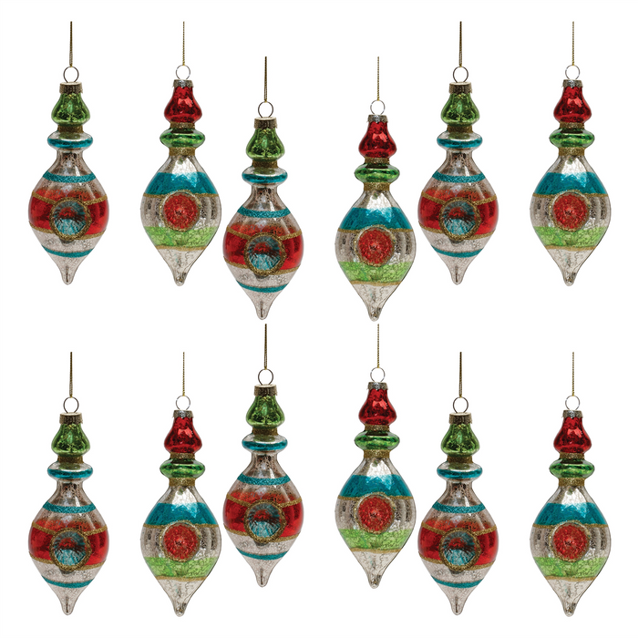 Multicolor Mercury Glass Reflector Drop Ornament (Set of 12)